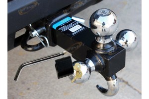 Solid Shank Triple Tri Ball + Hook Trailer Tow Hitch Bar Mount W/Pin Lock Hitch